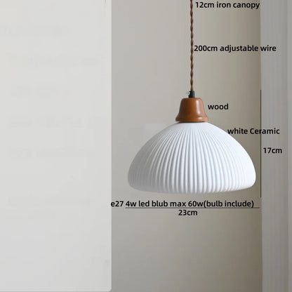Suspension LED en céramique Fleur Rose Élise, en bois nordique