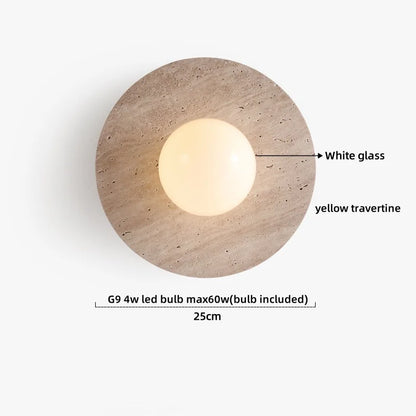 Applique murale LED Sophie en travertin jaune et bois Wabi Sabi
