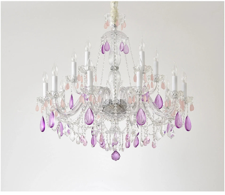 Modern Clear Purple Crystal Chandelier Lustre Crystal Chandelier Decora Candle 6arms Lustres De Cristal Chandelier AC Guaranteed