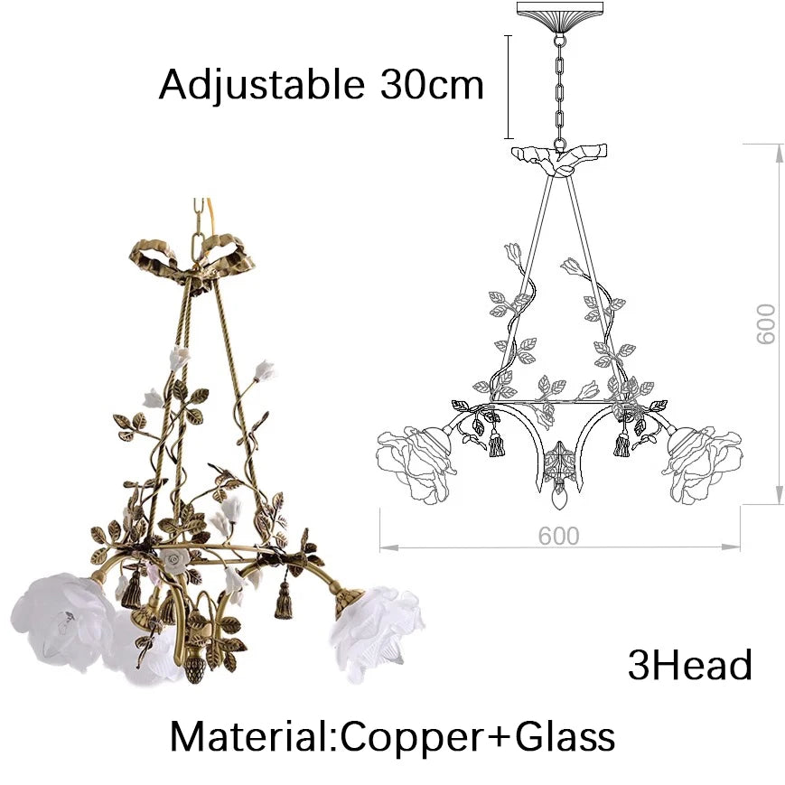 Isabelle Modern Brass Flower Glass Pendant Chandelier Light