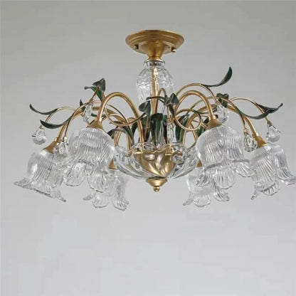Lustre Évelyne en verre floral pour salles à manger et halls de luxe
