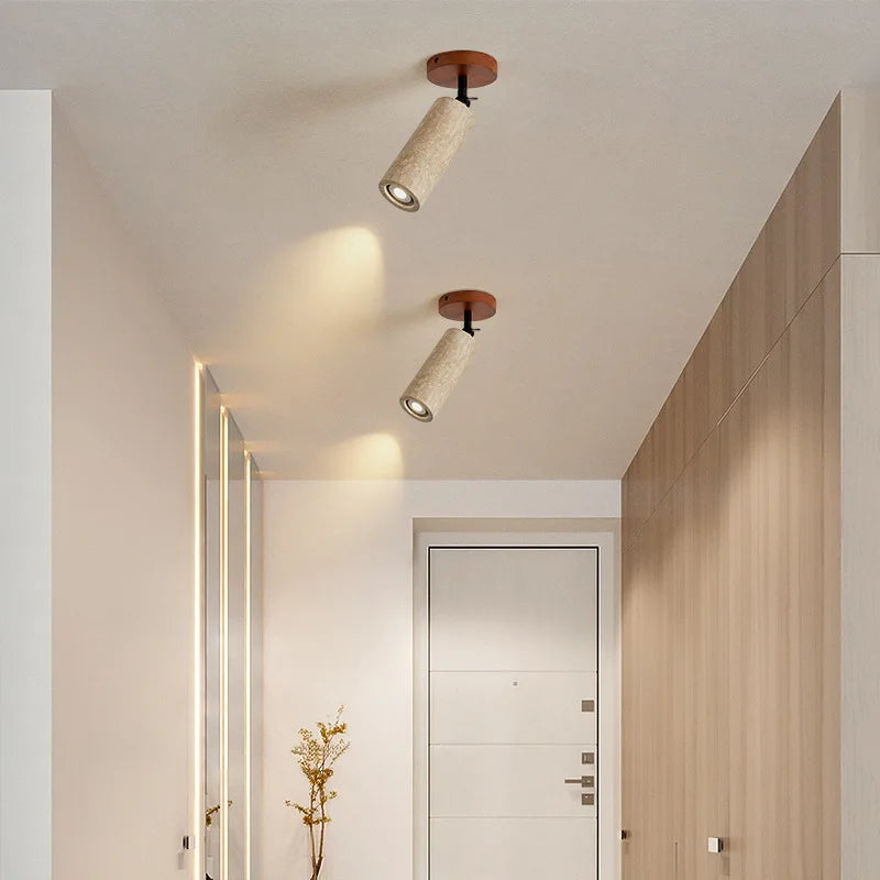 Camille Wabi Sabi Travertine Walnut Ceiling Lamp Rotatable Light