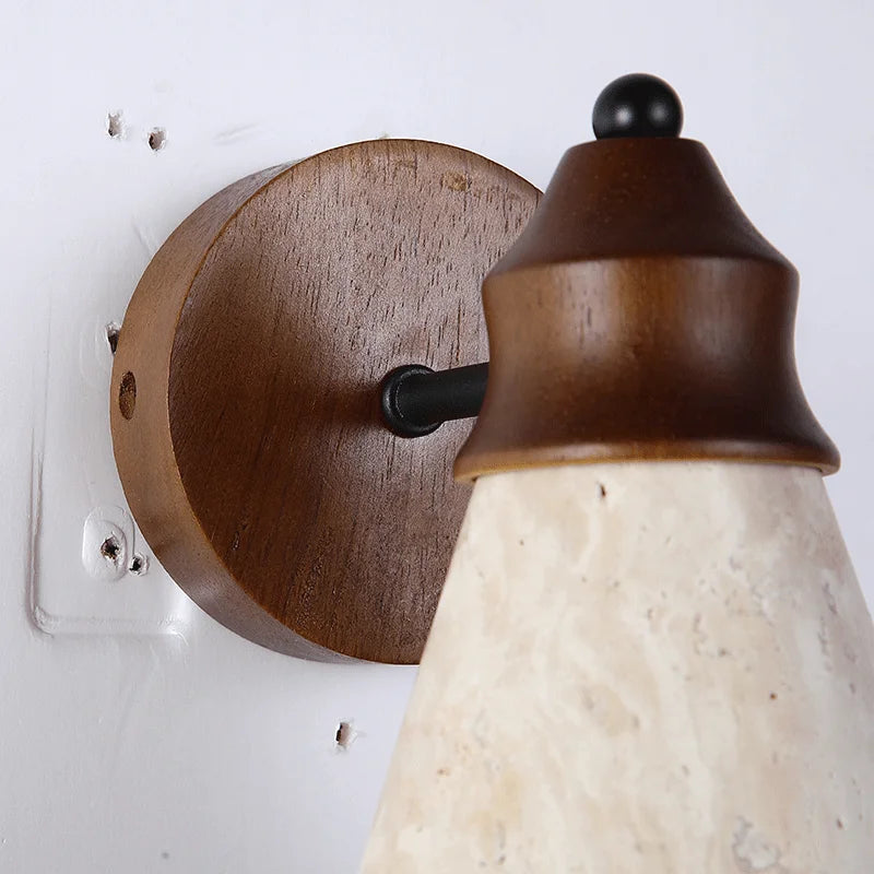 Applique murale en pierre de travertin Élodie, luminaire scandinave pour chambre à coucher