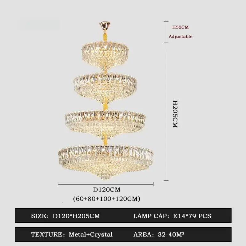 Grand lustre en cristal de luxe français Camille, LED dorées, éclairage pour grand hall