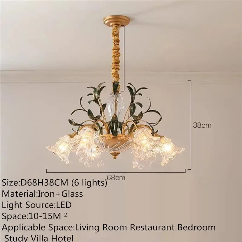 Lustre Évelyne en verre floral pour salles à manger et halls de luxe
