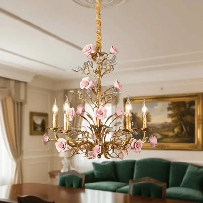 Suspension Chloé Fleur en céramique or rose à 5 lumières