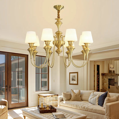 Lustre de plafond classique en cuivre avec abat-jour en verre dépoli pour salon