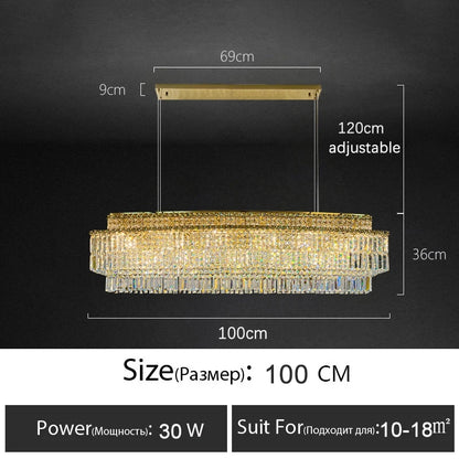 Isabelle Crystal Rectangle Pendant Light Luxury Gold Ceiling Lamp