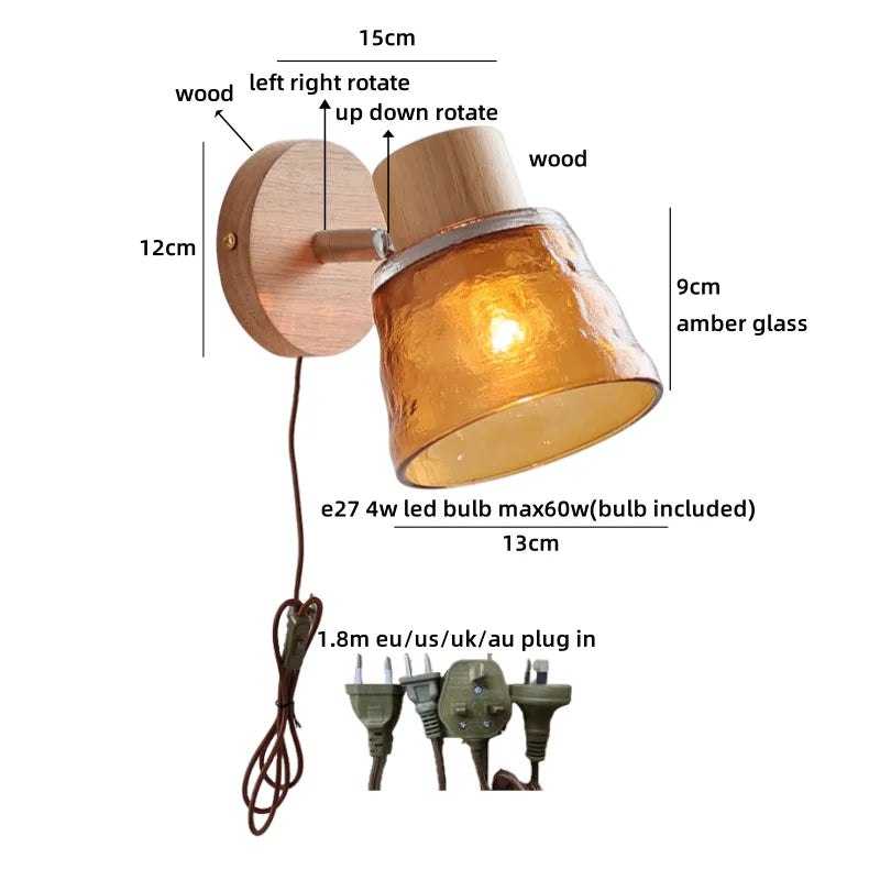 Lucienne Amber Glass Wood Wall Light