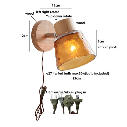 Lucienne Amber Glass Wood Wall Light