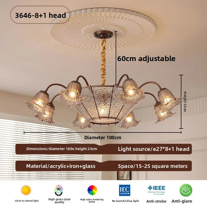 Lustre suspendu LED en verre floral vintage