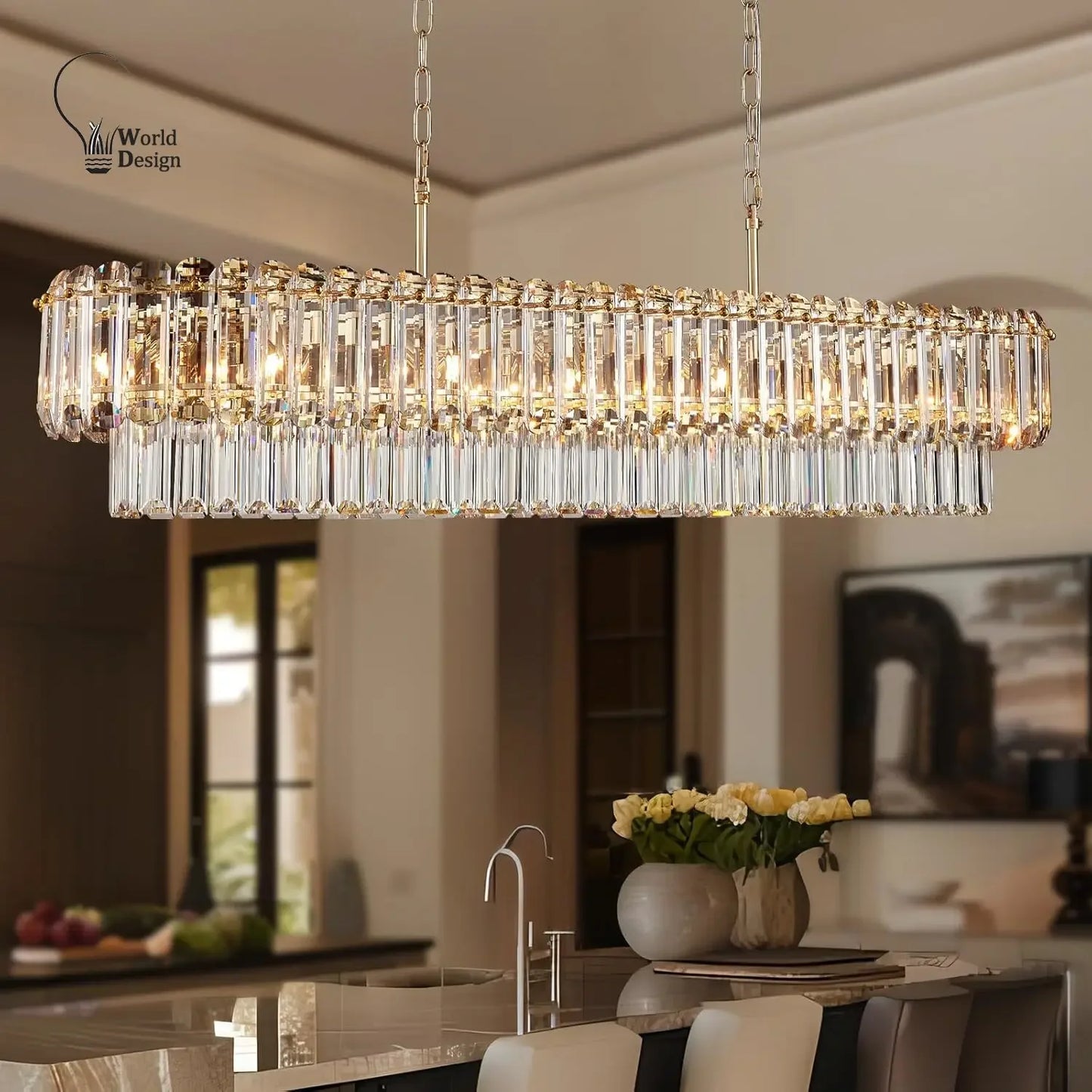Geneviève Gold Crystal Dining Chandelier