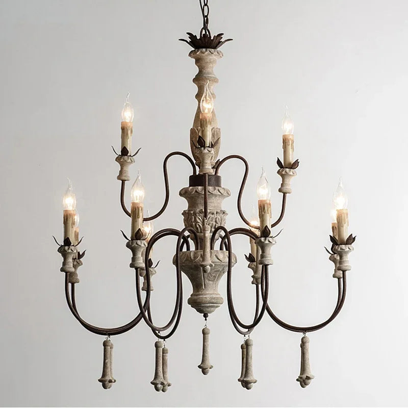 Lustre en bois vintage pour salon et hall de villa