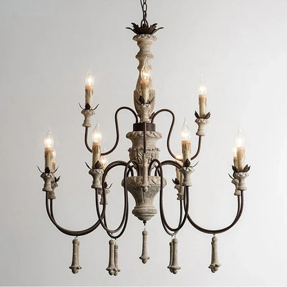 Lustre en bois vintage pour salon et hall de villa