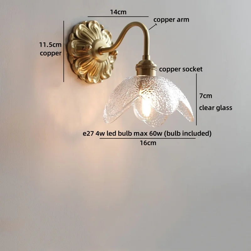 Isabelle Glass Flower Brass Wall Light