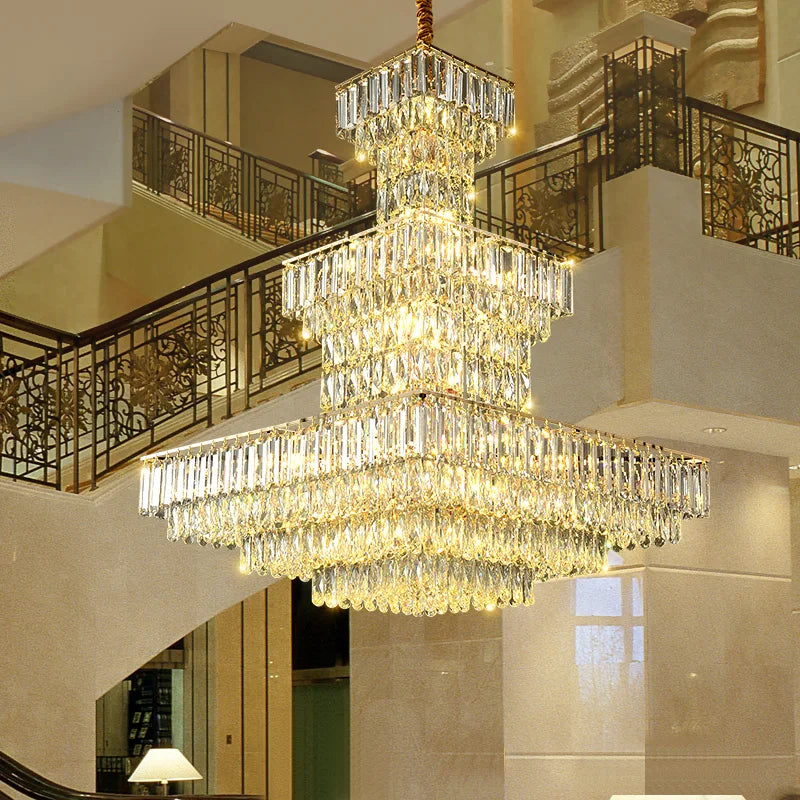 Lustre suspendu Long Hollow Crystal Staircase pour hall de duplex