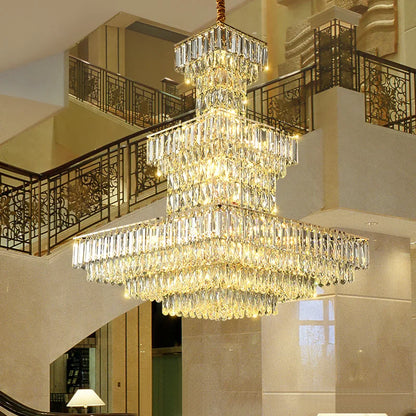 Lustre suspendu Long Hollow Crystal Staircase pour hall de duplex