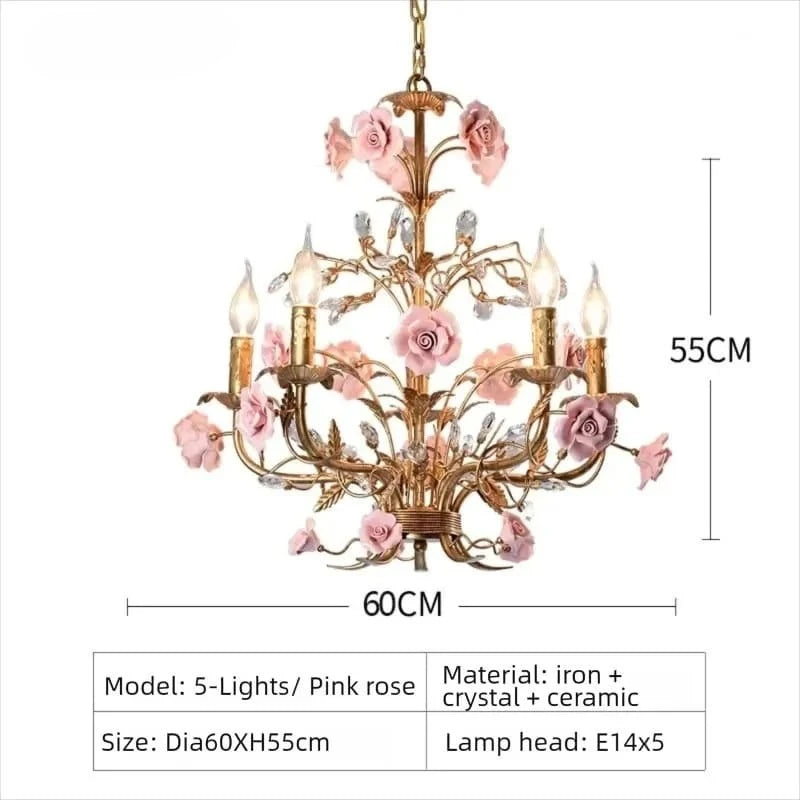 Suspension Chloé Fleur en céramique or rose à 5 lumières