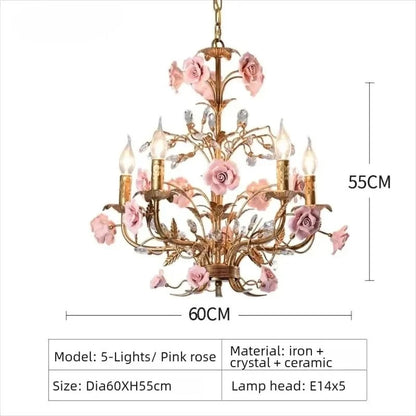 Suspension Chloé Fleur en céramique or rose à 5 lumières