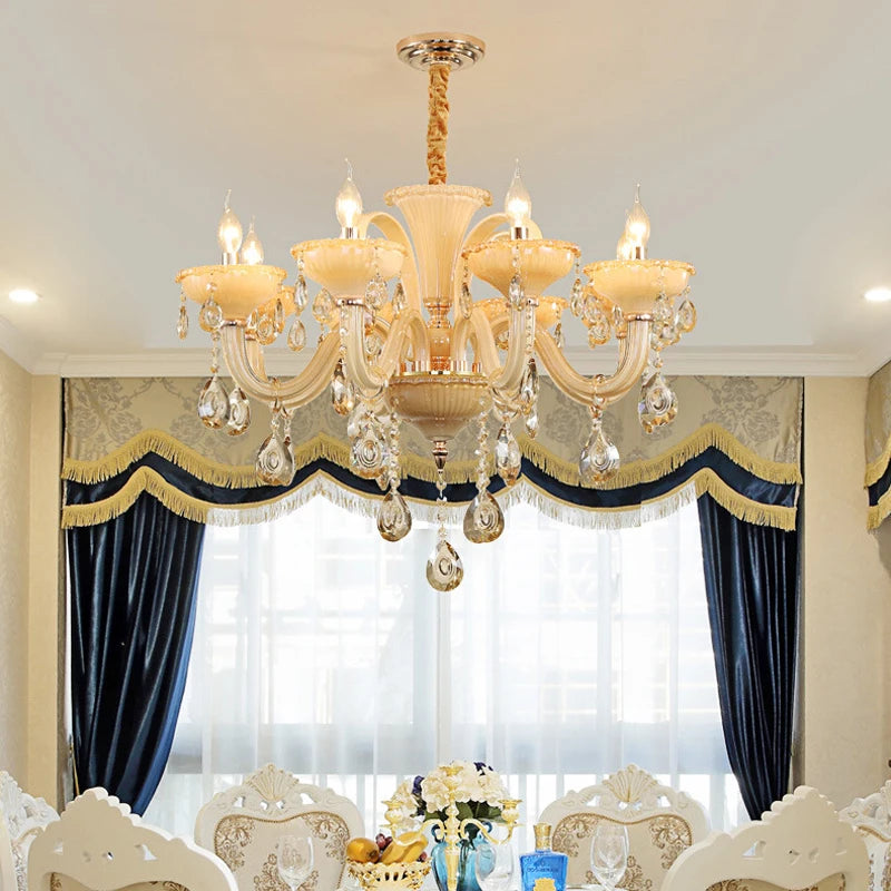 Lustre de luxe français pour la décoration intérieure, couleur champagne et blanc, pour villa européenne, hall d'hôtel, restaurant, lumières suspendues en cristal E14.
