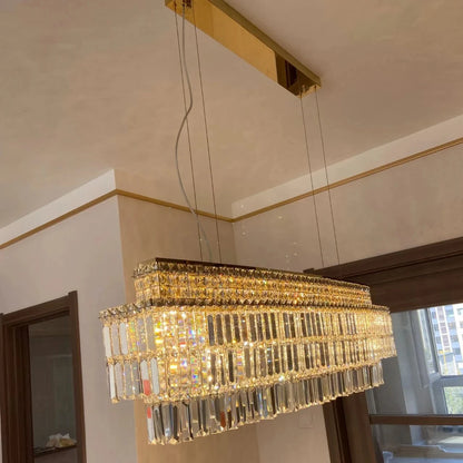 Isabelle Crystal Rectangle Pendant Light Luxury Gold Ceiling Lamp