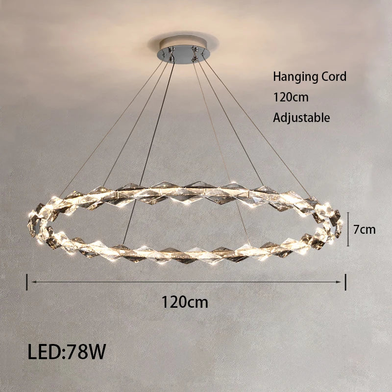 Élodie 2025 Plafonnier Moderne Anneau Cristal LED Dimmable Lustre Décoration Luminaire Argent