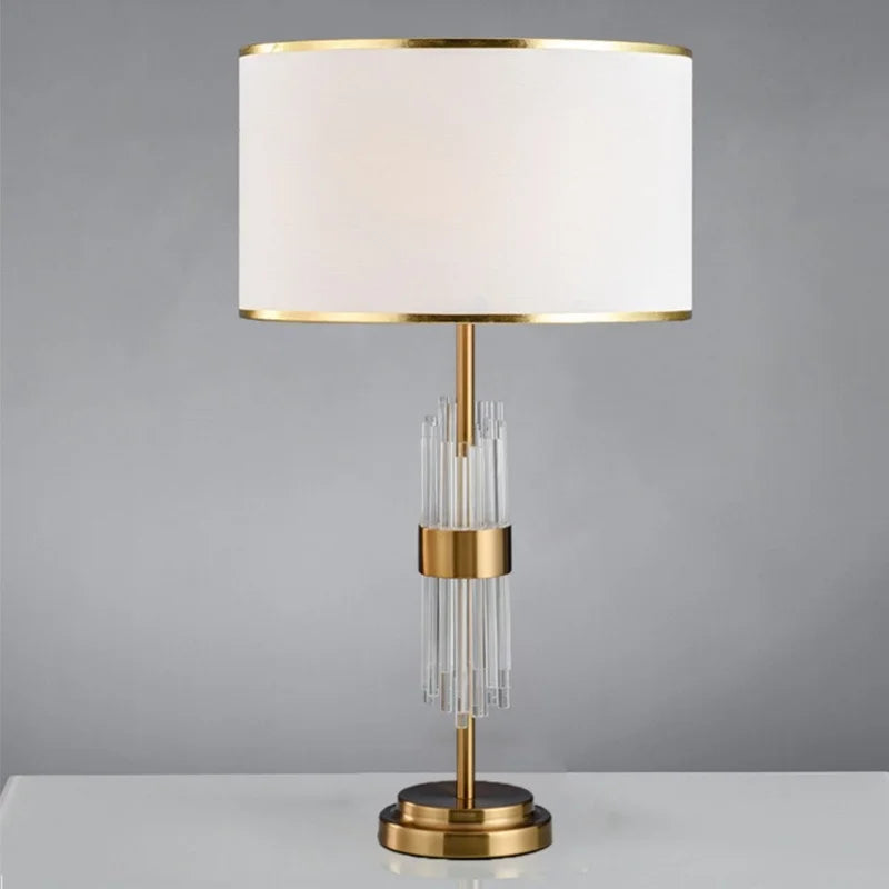 Lampe de table Juliette en verre de cristal, douille E27, abat-jour en tissu blanc, LED