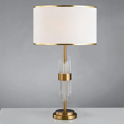 Lampe de table Juliette en verre de cristal, douille E27, abat-jour en tissu blanc, LED