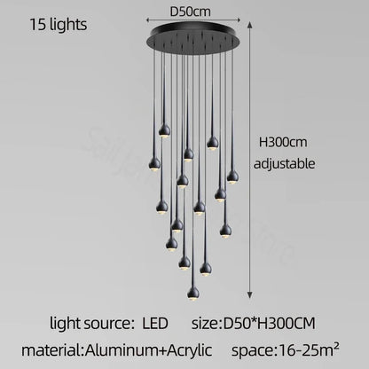 Amélie Modern Water Drop Staircase Crystal Pendant Lamp Luxury Bar Restaurant