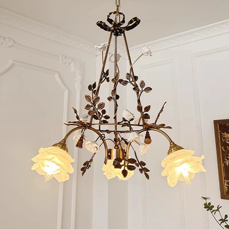 Isabelle Modern Brass Flower Glass Pendant Chandelier Light