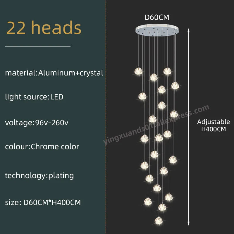Lustre d'escalier en spirale en cristal Séraphine pour intérieurs de lofts de luxe