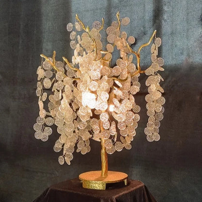 Lampadaire LED doré Aurélien en forme de branche d'arbre en cristal