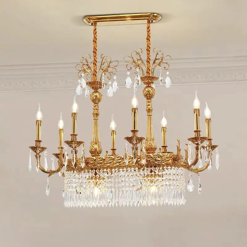 Lustre suspendu en cristal de cuivre de style européen à 10 lumières