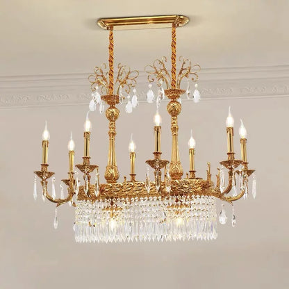 Lustre suspendu en cristal de cuivre de style européen à 10 lumières