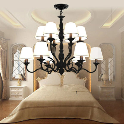 Lustre rustique de luxe en fer forgé avec lumières LED bougies bleues pour salon