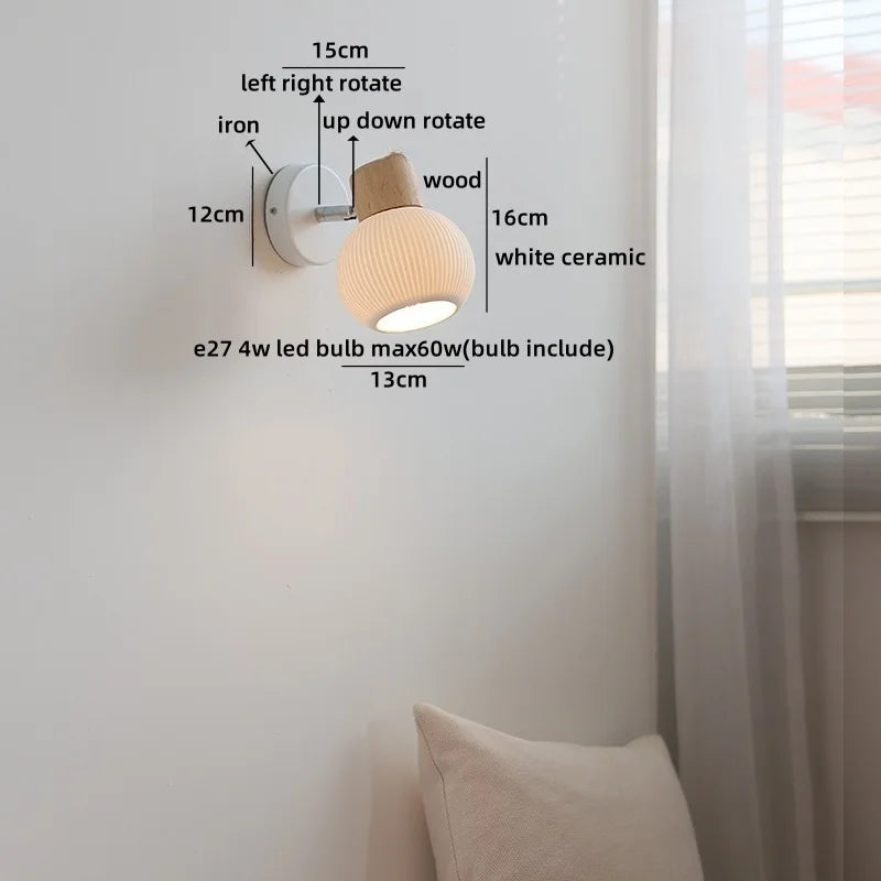 Camille Applique Murale LED en Céramique Blanche Interrupteur E27 Nordique