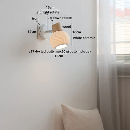 Camille Applique Murale LED en Céramique Blanche Interrupteur E27 Nordique