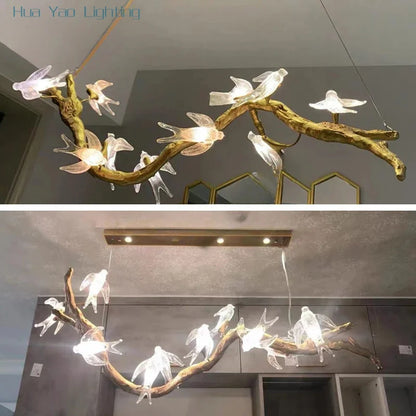 Lustre Branche d'Oiseau en Cuivre de Luxe Sylvara