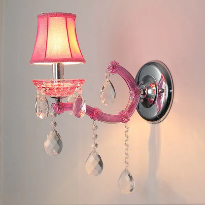 Lampes murales de chambre d'enfant européennes, princesse rose chaud, luminaire en cristal, lumières LED de fond de salon, Lamparas