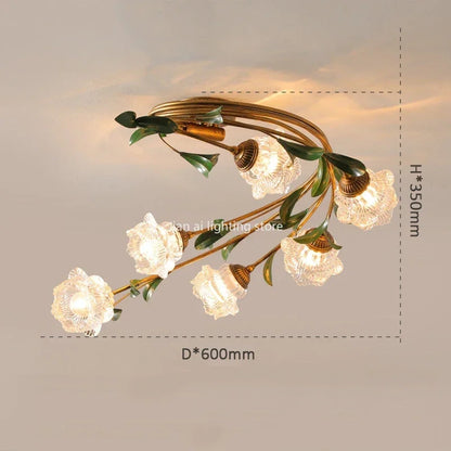 Éliane Nordic Flower Glass Iron Ceiling Light Retro Gold Fixture