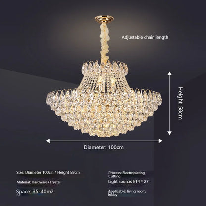Luxury Round Golden Crystal Chandelier for Living Room & Bedroom
