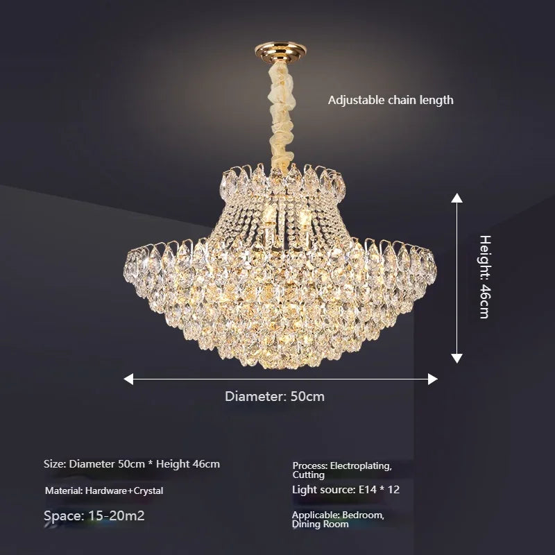 Luxury Round Golden Crystal Chandelier for Living Room & Bedroom