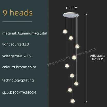 Lustre d'escalier en spirale en cristal Séraphine pour intérieurs de lofts de luxe