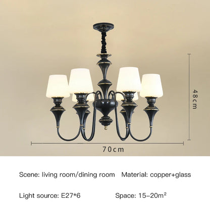 Lustre de plafond classique en cuivre avec abat-jour en verre dépoli pour salon