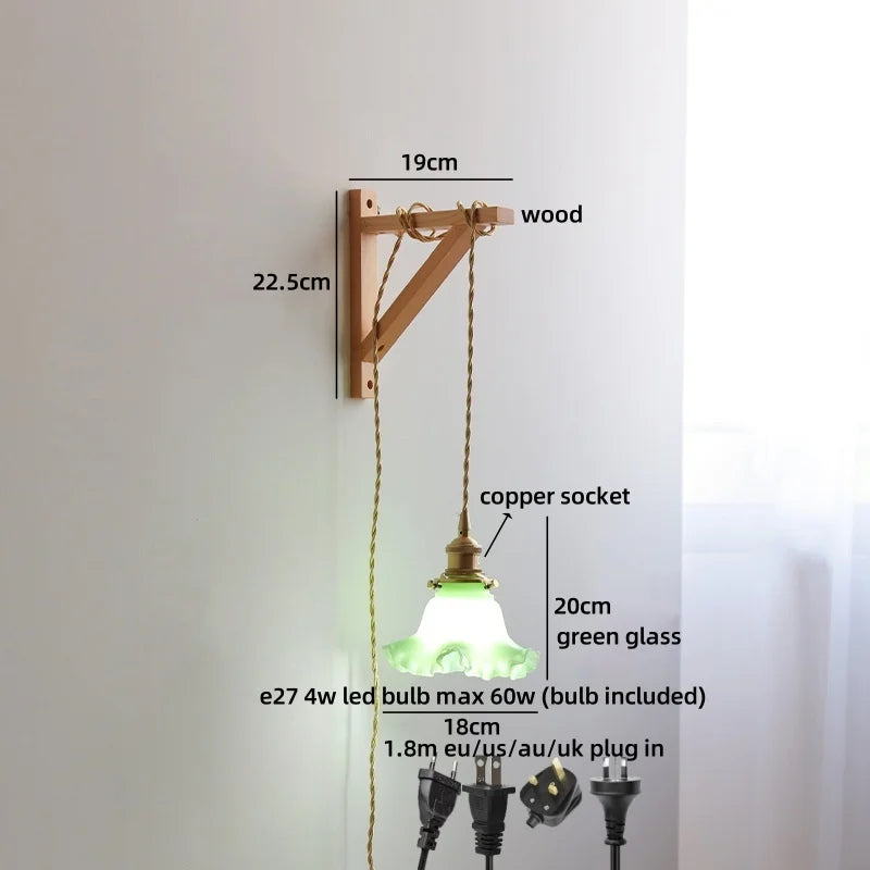 Élodie Nordic Ceramic Wood LED Wall Lamp E27 Plug