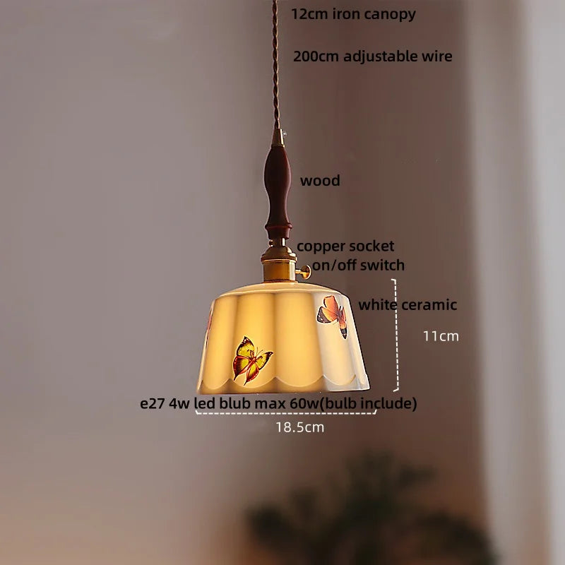 Suspension LED en céramique Fleur Rose Élise, en bois nordique
