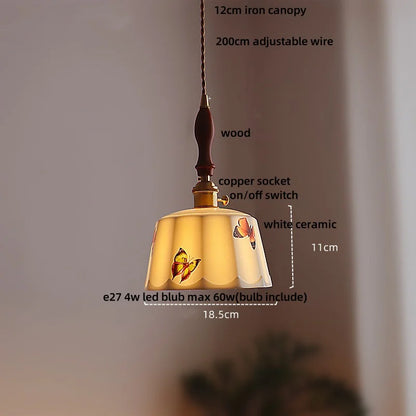 Suspension LED en céramique Fleur Rose Élise, en bois nordique