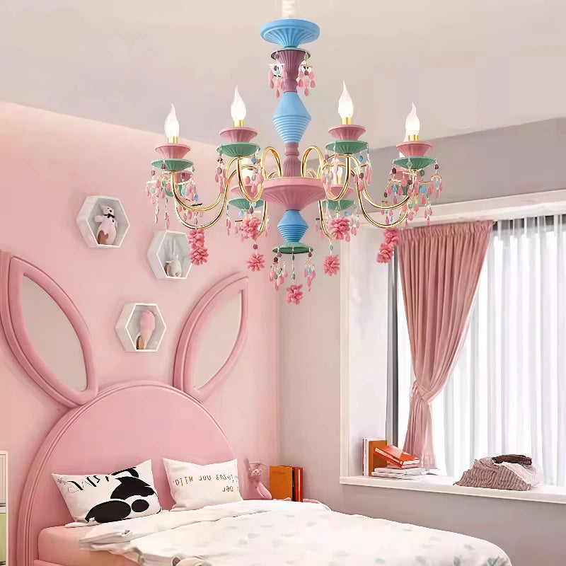 Lustre de style campagnard français pour salle à manger, chambre d'enfant, chambre de princesse, lustre européen coloré