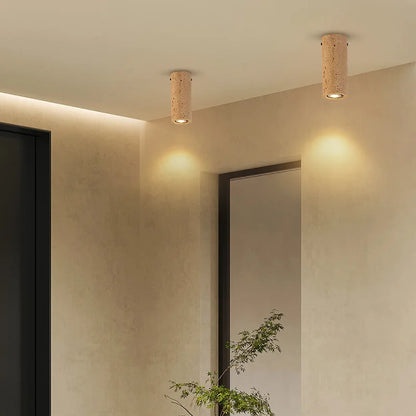 Camille Cylindrical Travertine Stone E27 Ceiling Downlight
