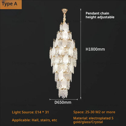 Leaf Style Crystal Chandelier for Duplex Villa and Staircase